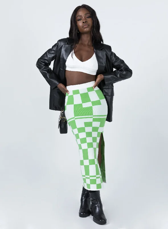 Women's Transitional Outfit Whitemore Checkboard Midi Skirt Green