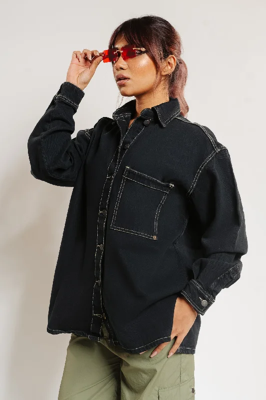 Latest Fashion for Women Contrast Oversized Black Jacket