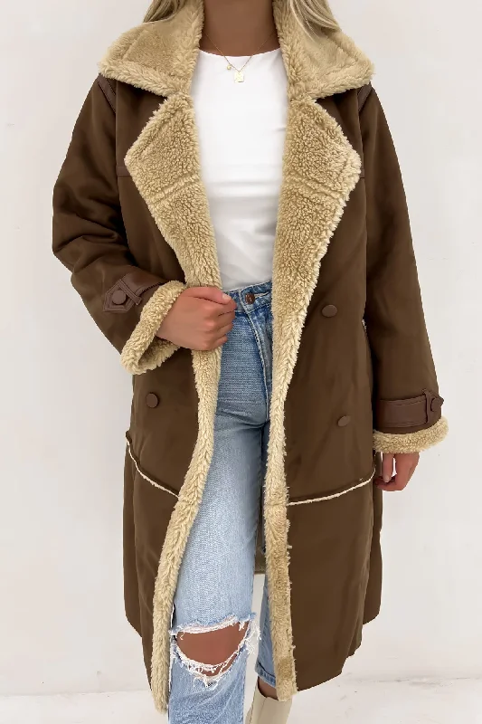 High-End Women's Apparel Mia Sherpa Coat Brown