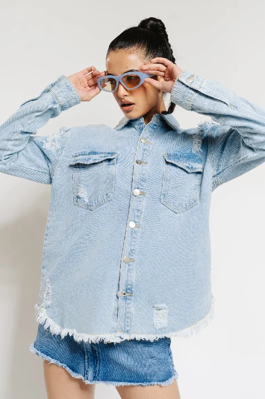 High Street Women's Fashion for Trendy Shoppers Oversized Distressed Denim Shacket