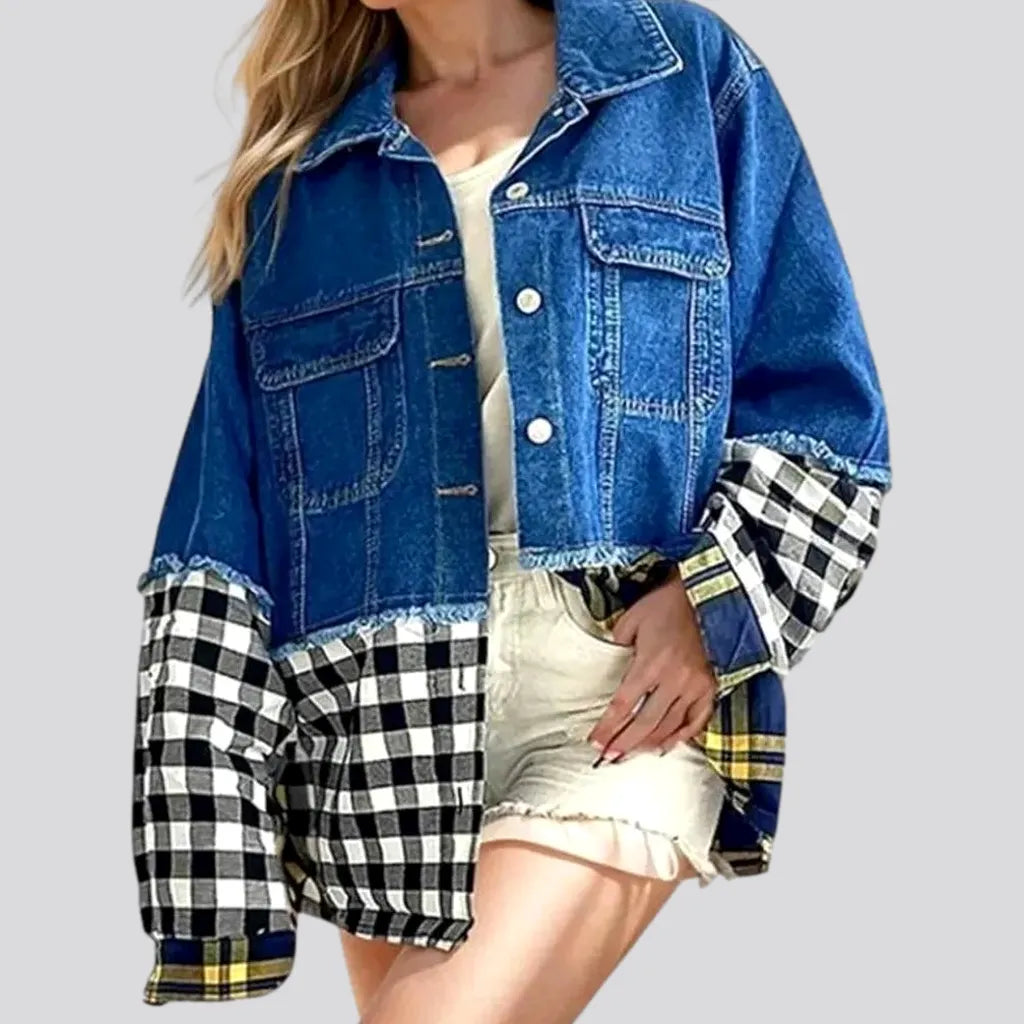 Relaxed Fit Women's Fashion Cropped distressed women's denim jacket