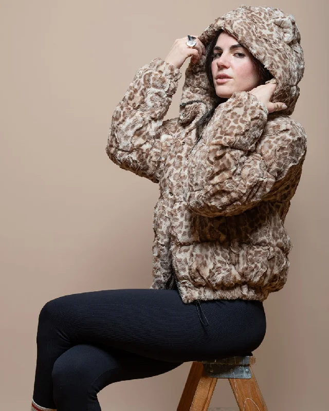 Affordable Women's Garments Classic Women's Hooded Puffer Jacket | Tan Leopard