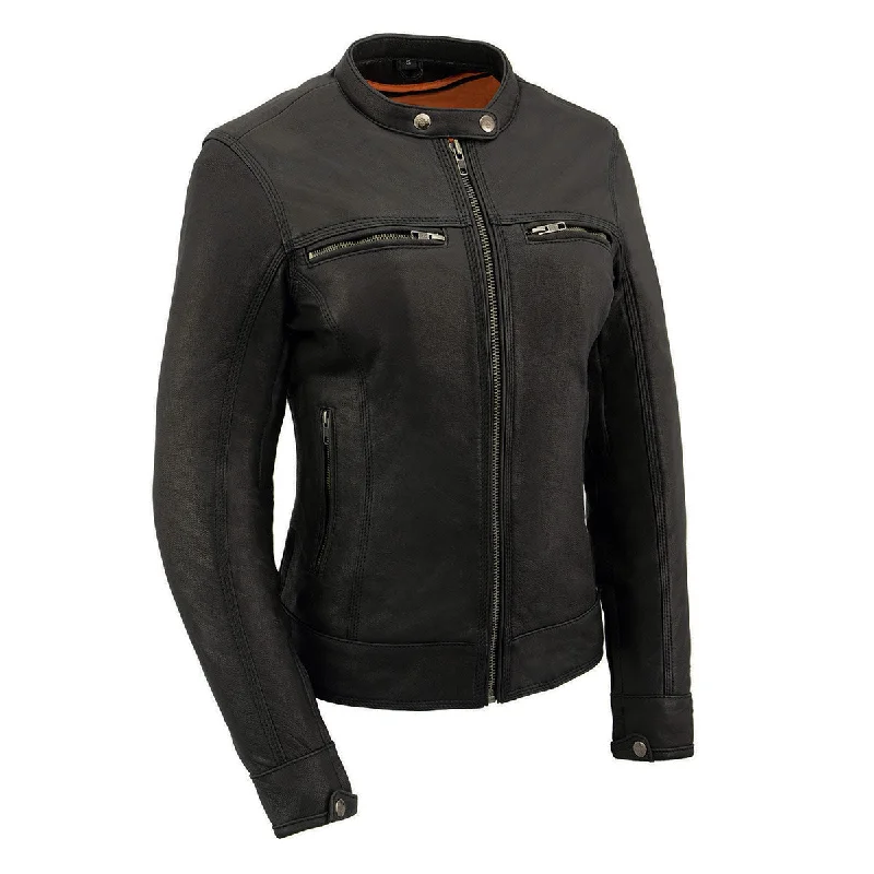 Easygoing Women's Style Milwaukee Leather MLL2551 Women's Scooter Black Leather Vented Lightweight Triple Stitch Motorcycle Jacket Easygoing Women's Style Milwaukee Leather MLL2551 Women's Scooter Black Leather Vented Lightweight Triple Stitch Motorcycle Jacket