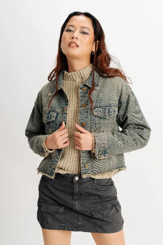 Affordable Fashion for Women Vintage Frayed Denim Jacket