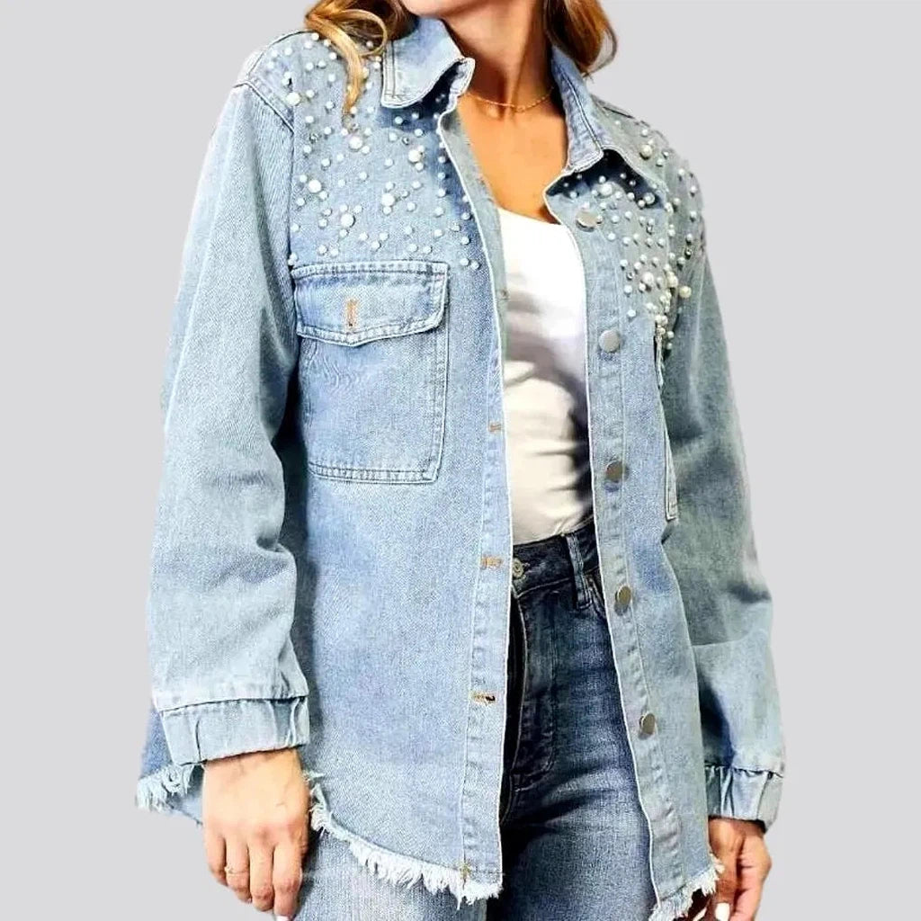 Sophisticated Women's Fashion Vintage raw-hem denim jacket for ladies