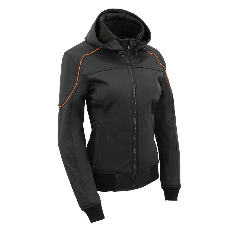 Sale Clothes Online Milwaukee Leather MPL2764 Women's Black Soft Shell Armored Motorcycle Racing Style Jacket with Hoodie
