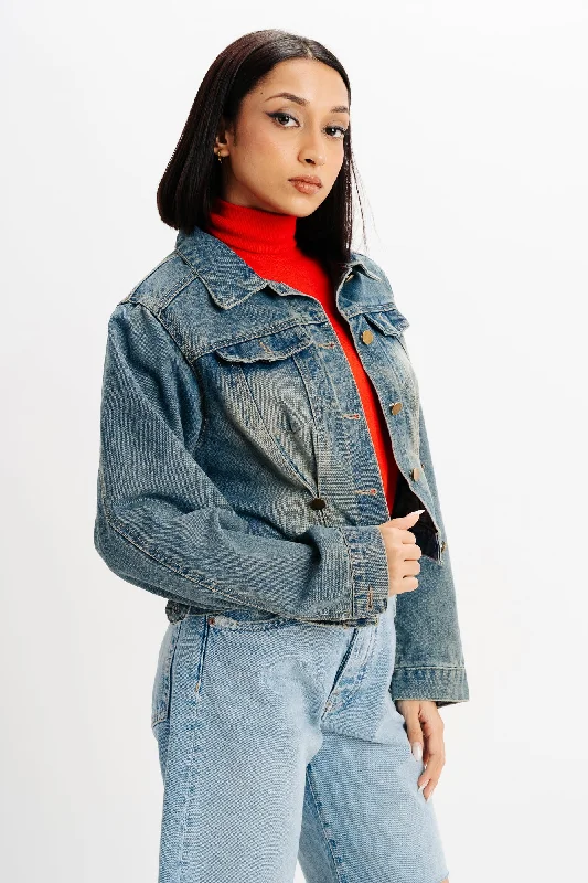 Bold and Elegant Women's Fashion Green Tinted Denim Jacket
