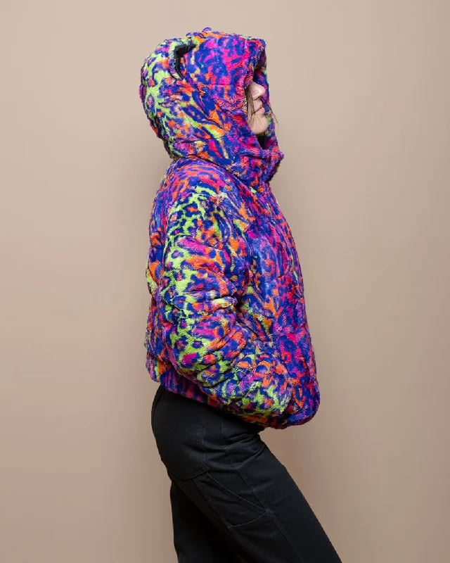 Women's Festive Attire Classic Women's Hooded Puffer Jacket | Neon Disco Kitty
