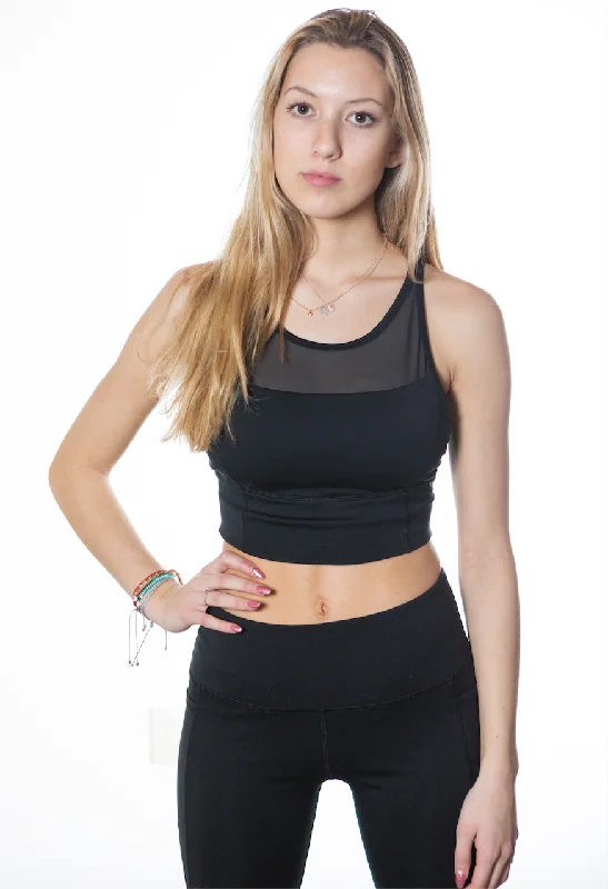 Women's Athleisure Apparel Mesh Sports Bra Top - Black