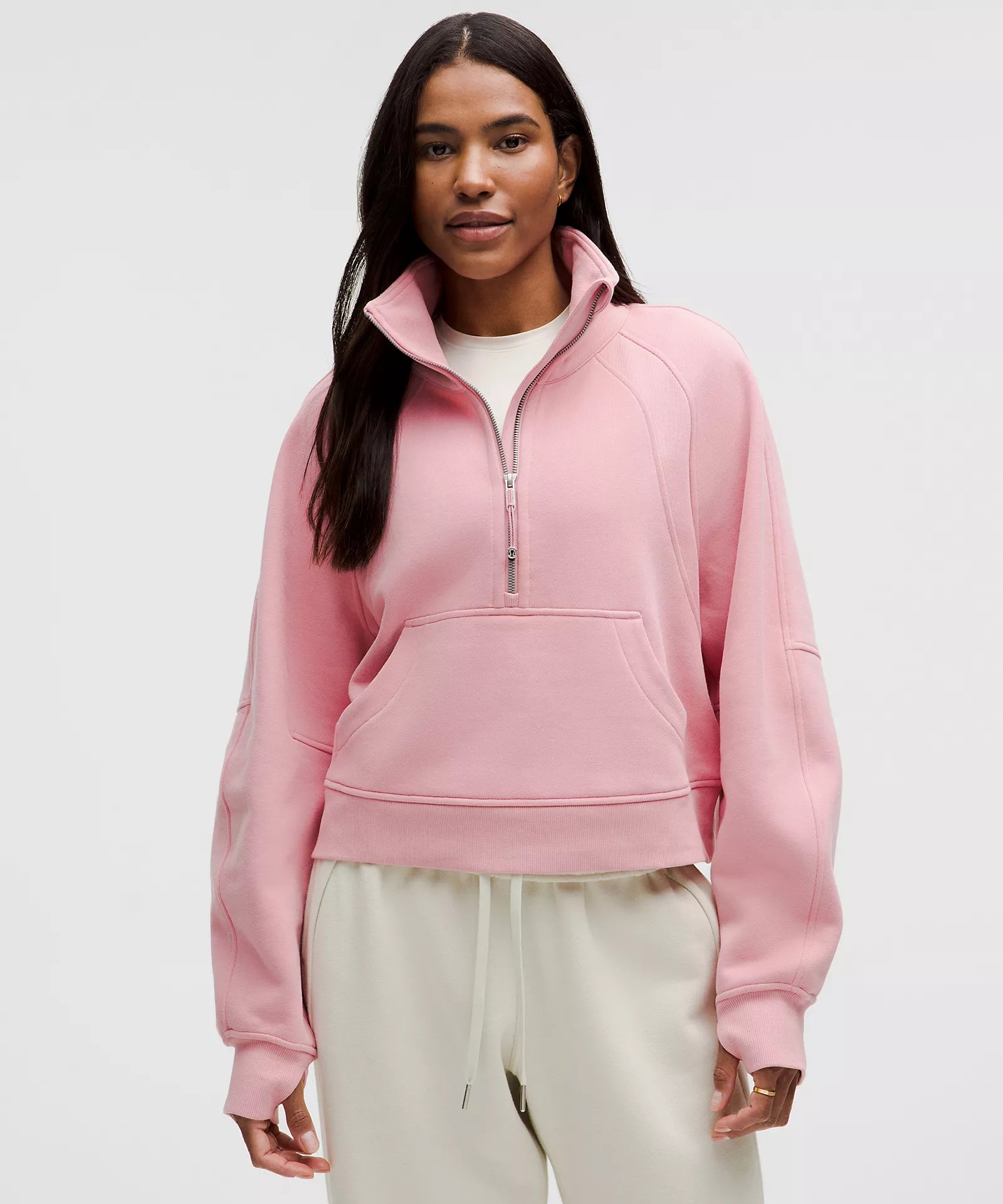 Women's Stylish Casual Garments Scuba Oversized Funnel Neck Half Zip | Pink Tide