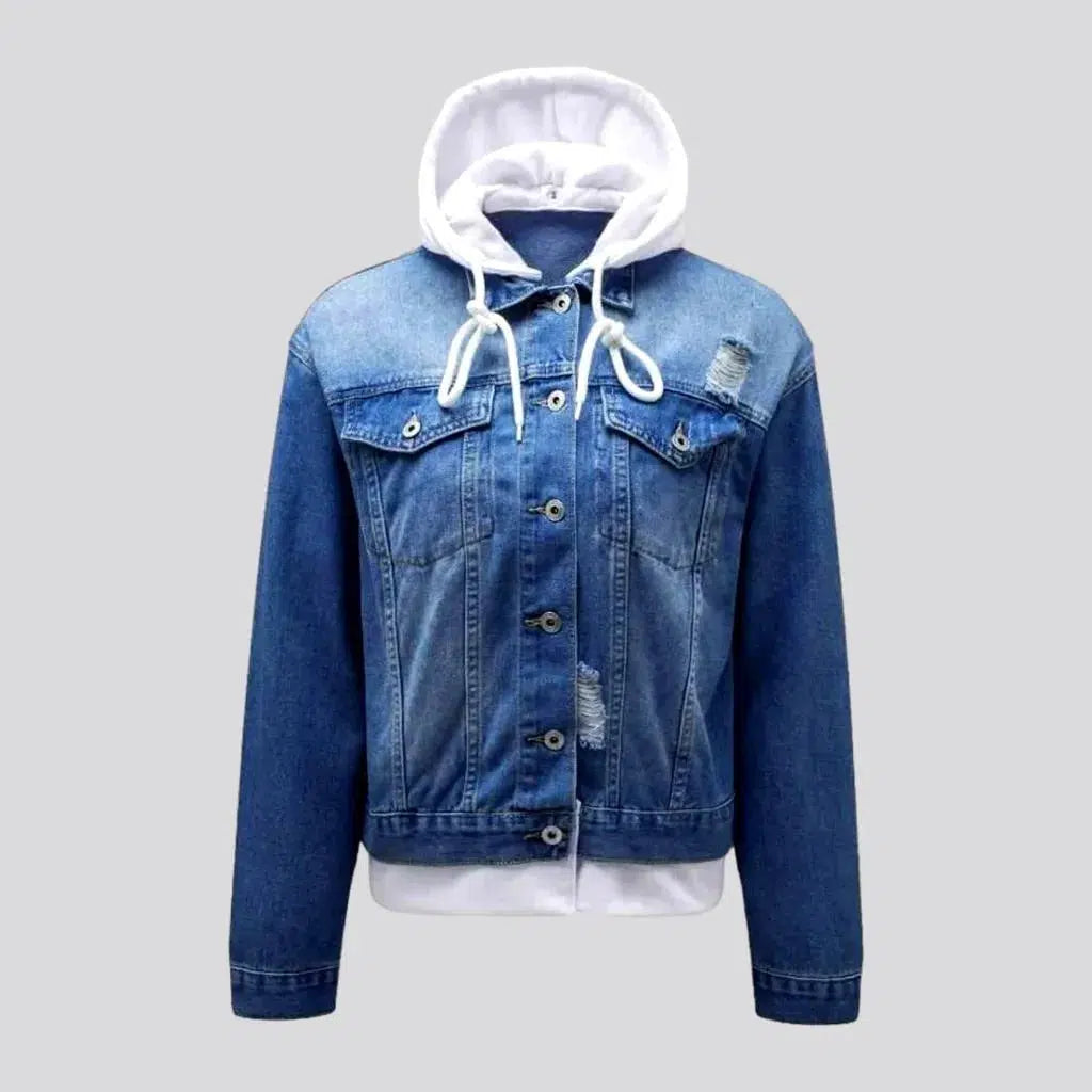 Holiday Discount Hooded medium-wash jeans jacket for women