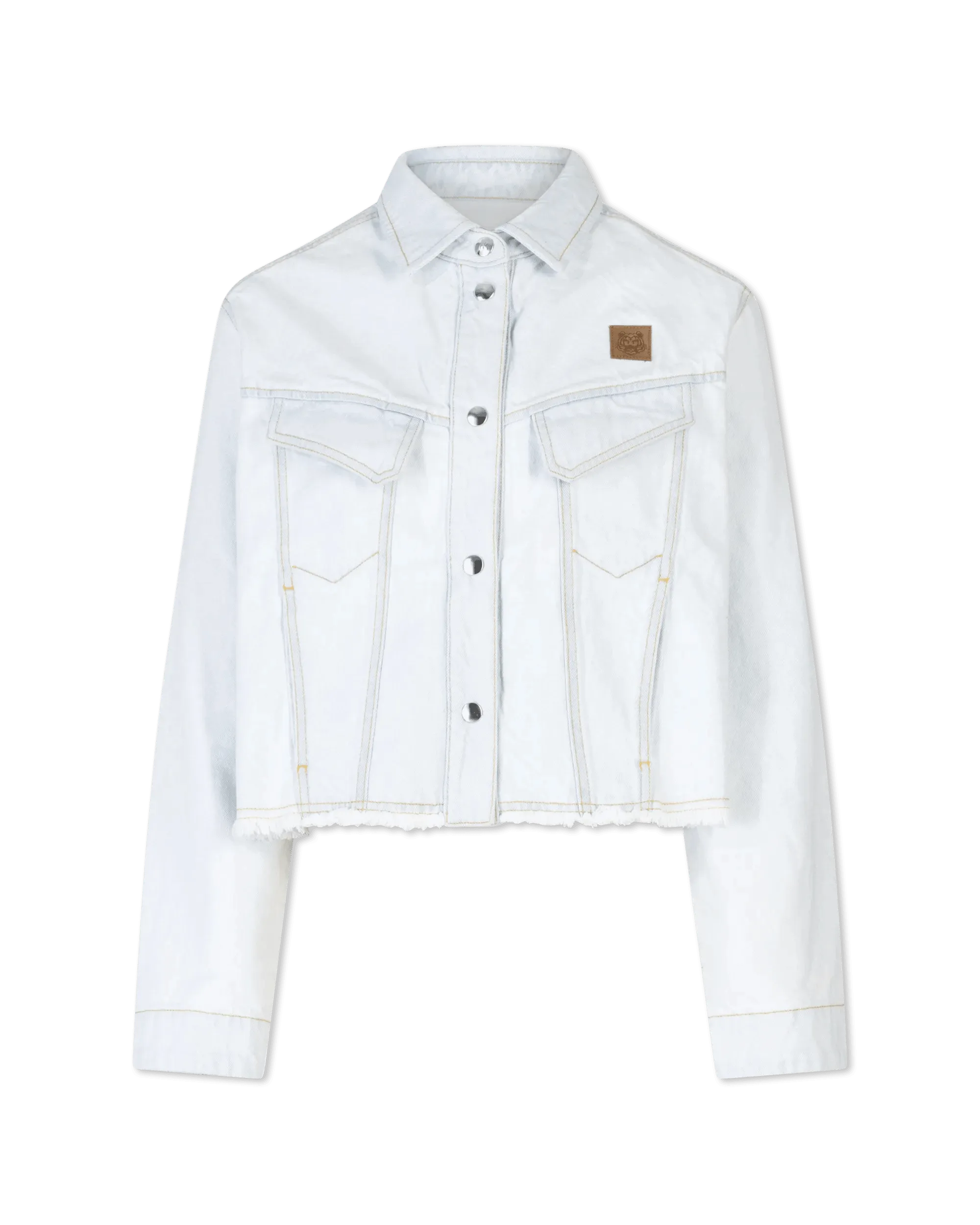 Women's Evening Outfit Frayed-Hem Cropped Denim Jacket