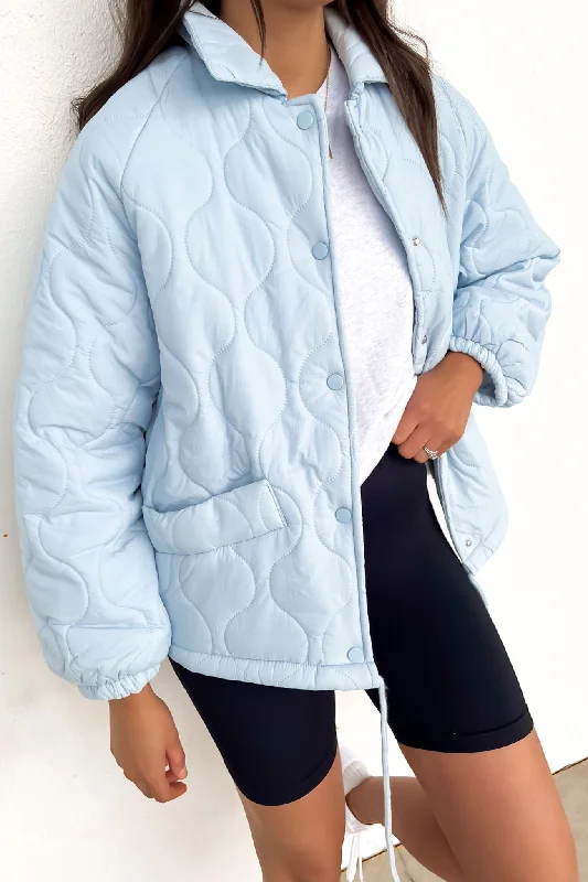 Feminine Dresses for Women in Bold Prints Aimee Quilted Jacket Baby Blue White