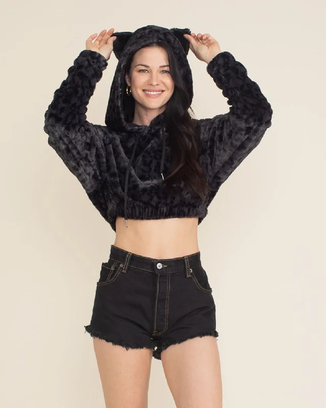 Women's Outerwear Apparel Slate Leopard Classic Ultra Soft Faux Fur Crop Hoodie | Women's
