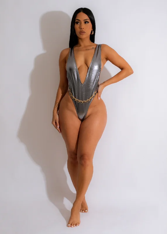 Comfortable Women's Clothes Summer Moves Rhinestones Swimsuit Silver