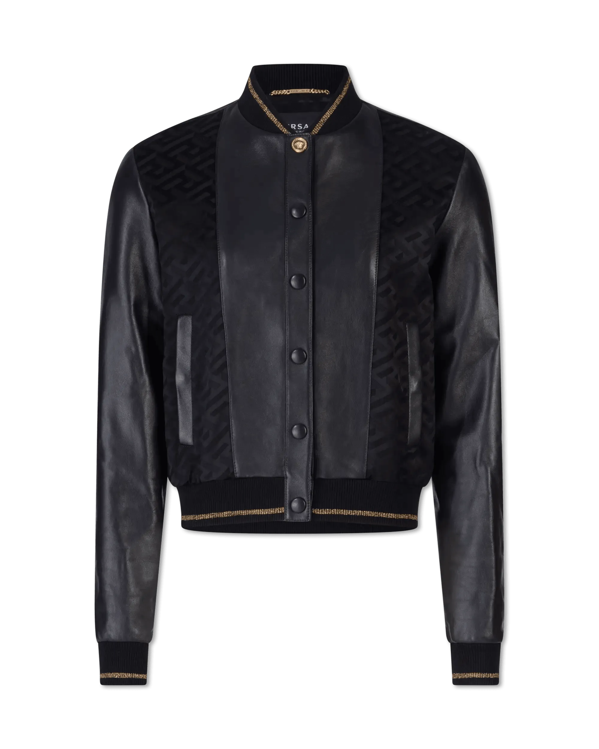 Comfortable Casual Wear Jacquard Monogram Leather Bomber Jacket