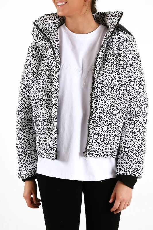 Women's Street Style Casual Wear Exclusive Leopard Puffer Jacket Black