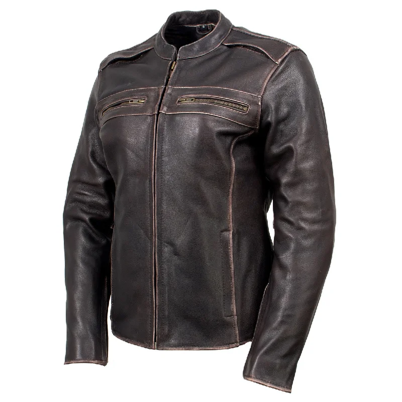 Women's High Street Fashion Xelement XS2002 Women's 'Temptress' Distress Brown Leather Armored Motorcycle Biker Jacket Women's High Street Fashion Xelement XS2002 Women's 'Temptress' Distress Brown Leather Armored Motorcycle Biker Jacket