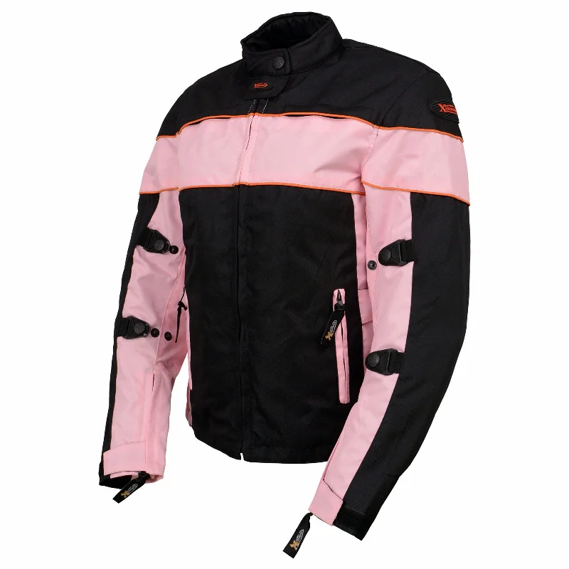 Timeless Women's Fashion Styles Xelement CF462 Women's 'Pinky' Black and Pink Tri-Tex Motorcycle Jacket with X-Armor Protection