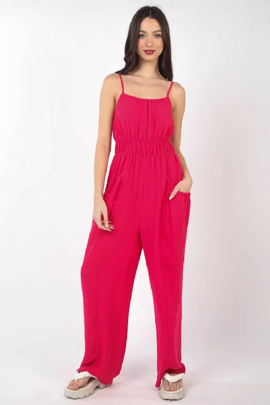 Modern Women's Outfit Pintuck Detail Woven Sleeveless Jumpsuit