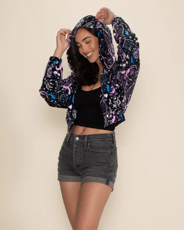 Women's Cozy Clothes Sacred Sailor Kitty Hooded Velvet Cropped Jacket  | Women's