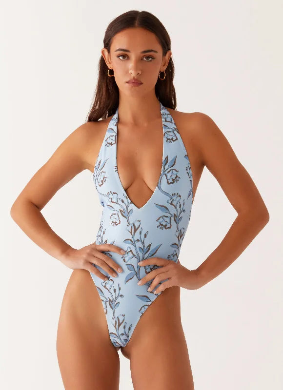 Women's High-Fashion Apparel Delia One Piece Swimsuit - Blue Floral Print