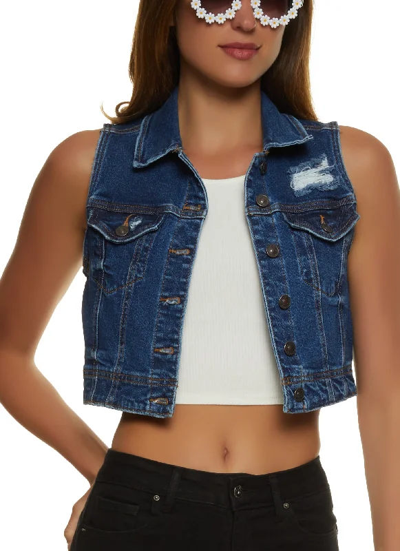 Holiday Discount WAX Distressed Denim Cropped Vest