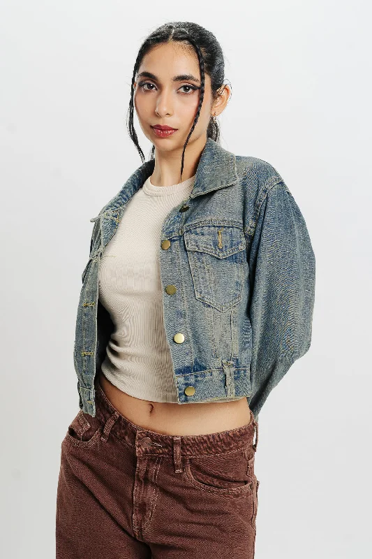 Elegant Women's Clothing Tinted Regular Fit Denim Jacket