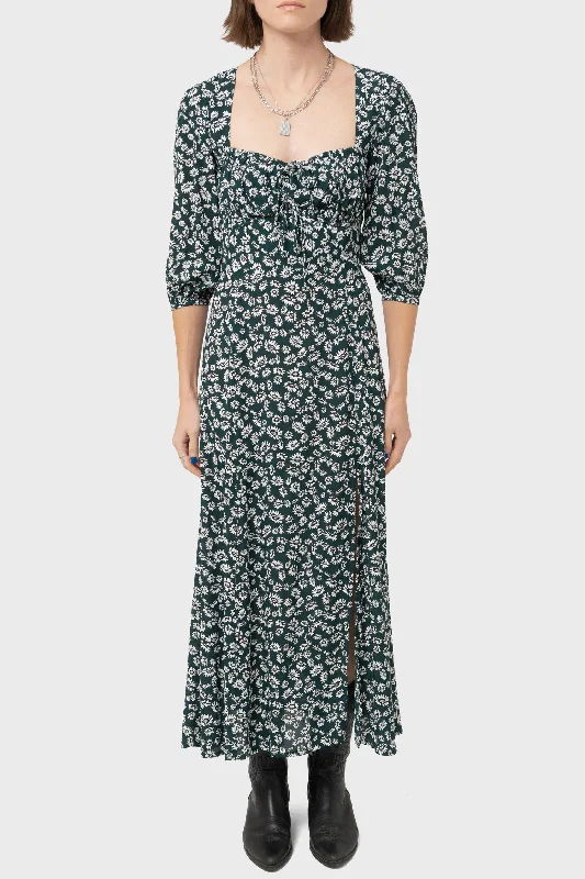 Stylish Women's Clothing Maci Split Dress in Teal Daisy Floral