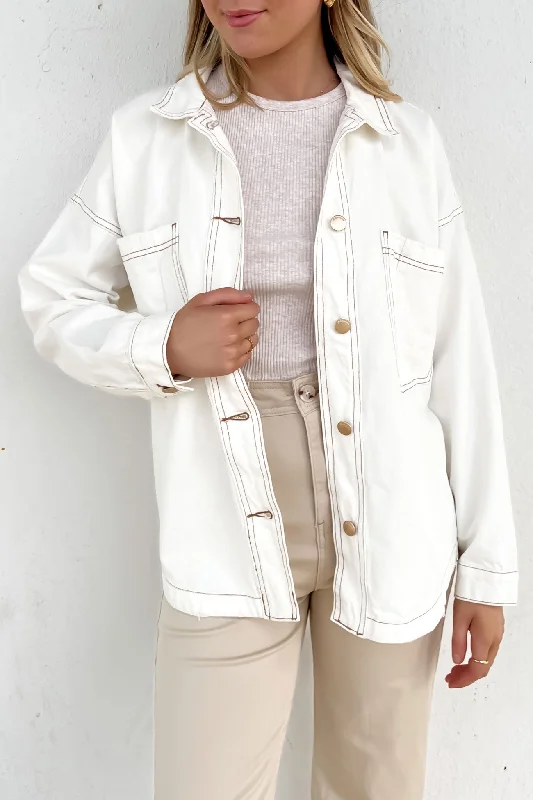 Chic Women's Clothing Coco Denim Shacket Vintage White