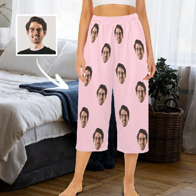Formal Clothing For Women Custom Face Pink Cropped Pajama Pants For Women Girlfriend Gift Formal Clothing For Women Custom Face Pink Cropped Pajama Pants For Women Girlfriend Gift